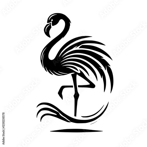 Flamingo Minimalist Art: Black and White Bird Vector Graphic. Elegant Nature Illustration, Perfect for Print, Home Decor, and Fashion Design.