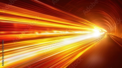 Dynamic light trails in tunnel with vibrant yellow and orange streaks