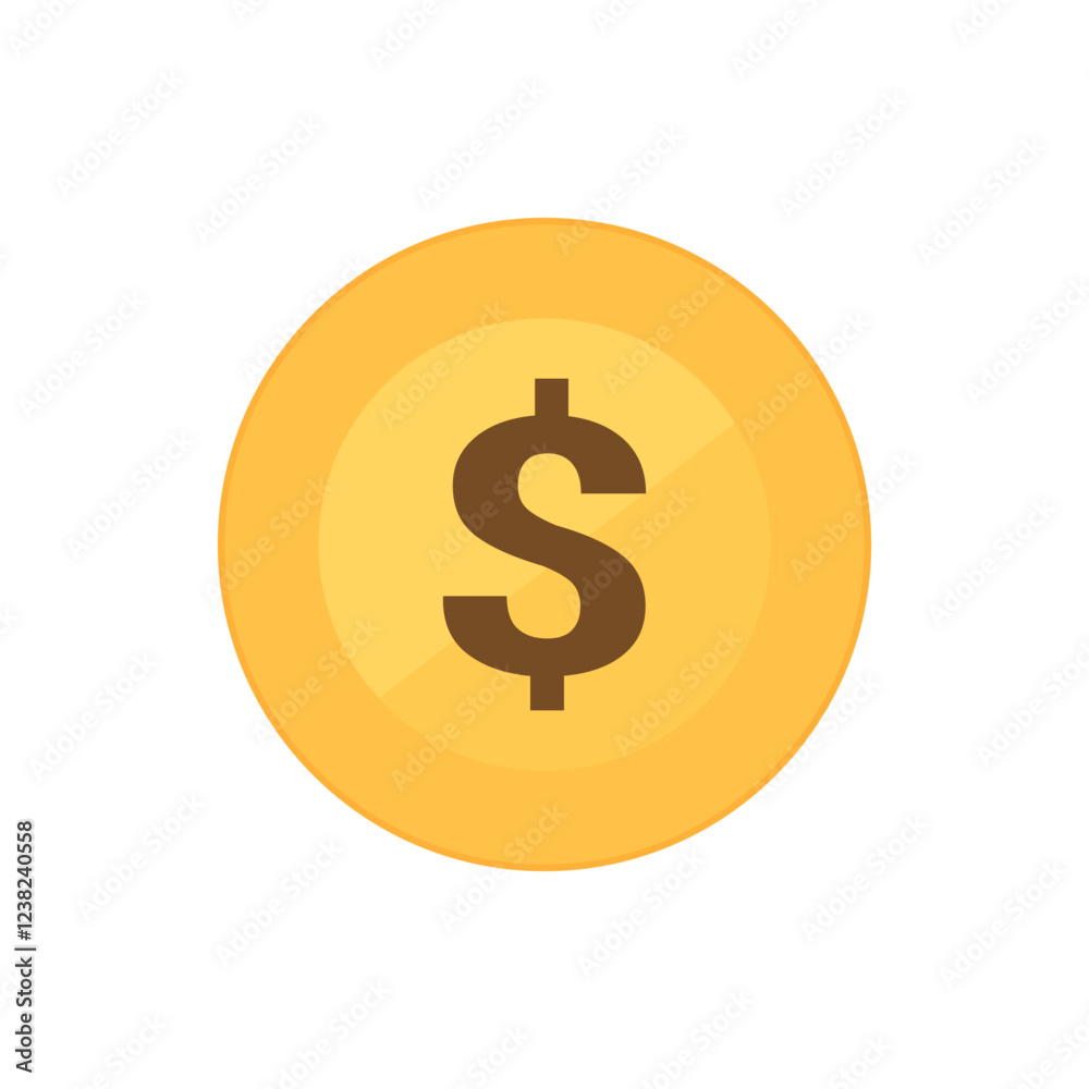 Gold Dollar coin icon. Flat vector icon isolated on a white background Gold Dollar coin icon. Flat vector icon isolated on a white background
