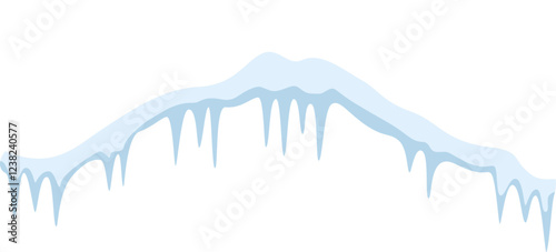 Snowdrift featuring icicles hanging down, isolated against a white background, serving as a winter decoration element. Capturing the essence of cold, frozen nature in vector illustration