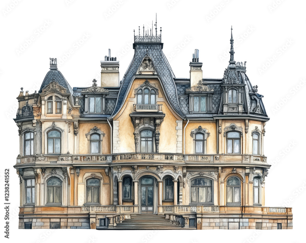 Fototapeta premium PNG Ornate historic mansion, elegantly designed