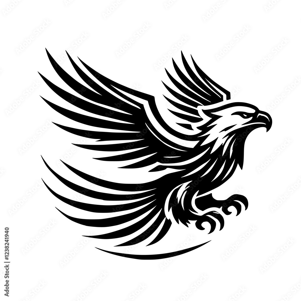 Obraz premium Majestic Eagle in Flight: Black and White Bird Graphic Design