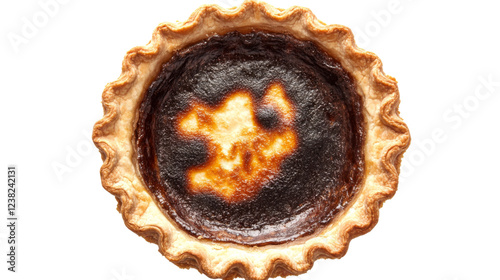 Burnt pie isolated on transparent background representing baking mistakes