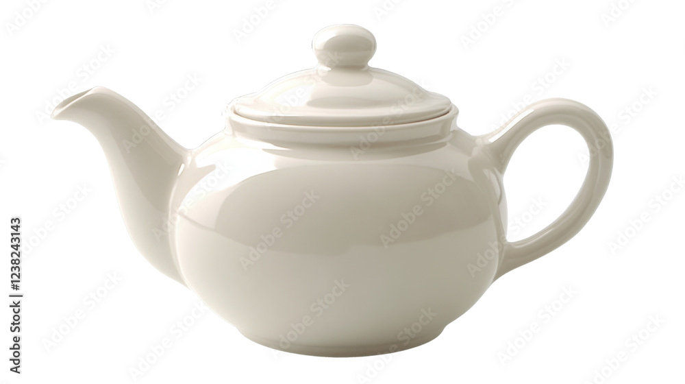 White ceramic teapot with lid on transparent background White ceramic teapot with lid on transparent background