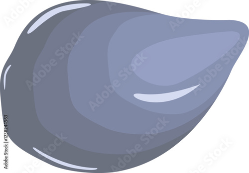 Cartoon illustration featuring a closed mussel shell, resting in isolation against a clean white background, embodying themes of seafood, marine life, and healthy eating practices