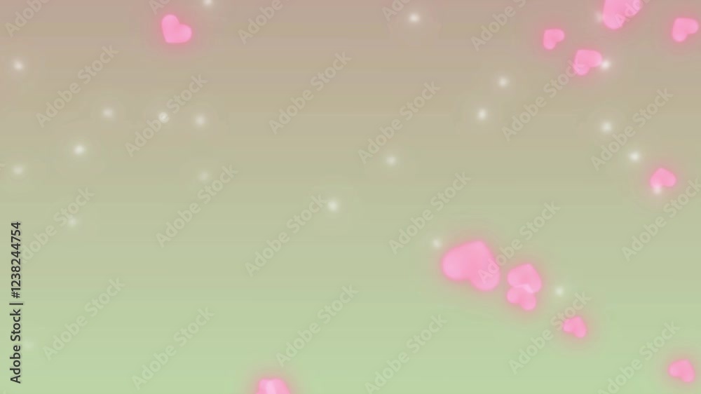 3d animation. On a green background, pink hearts break into small pieces and scatter to the sides. 3d animation. On a green background, pink hearts break into small pieces and scatter to the sides.