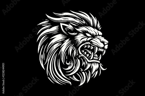 Wallpaper Mural angry lion head Black And White Design On Black Background Torontodigital.ca