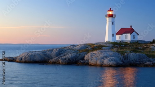 A shining lighthouse on a rocky coastline, symbolizing womena??s guidance and steadfastness. photo