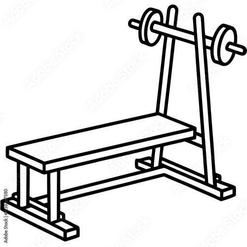 Bench press or adjustable bench workout equipment outline black vector