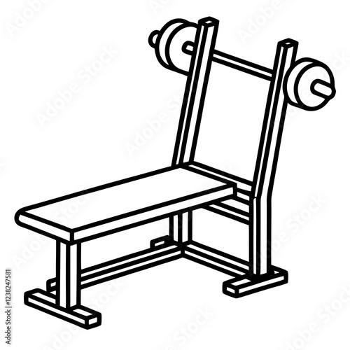 Bench press or adjustable bench workout equipment outline black vector