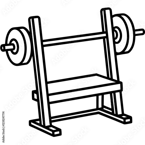 Bench press or adjustable bench workout equipment outline black vector