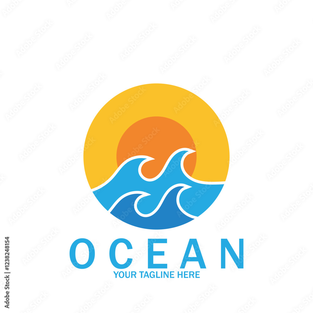 Obraz premium ocean wave sun vector logo icon vector illustration template design