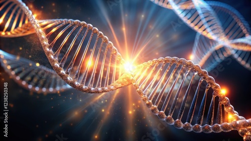 Glowing, ethereal filaments connect to form an intricate, helical shape mimicking the twisted backbone of a DNA molecule, emitting a soft, pulsing light , particle physics, glowing particles