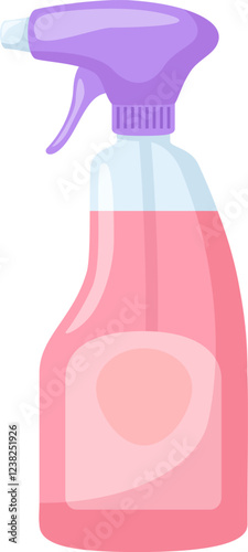 Cleaning spray bottle with pink liquid for housekeeping and chores, featuring a purple trigger and blank label, promoting hygiene and cleanliness