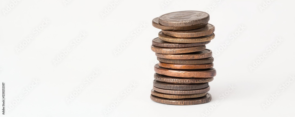 Stacked Coins on a White Background for Finance Use Stacked Coins on a White Background for Finance Use