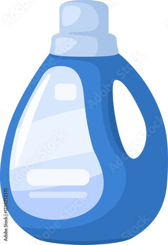 Blue plastic detergent bottle featuring a blank label and measuring cap, positioned on a clean white background, highlighting the concept of laundry and cleaning supplies