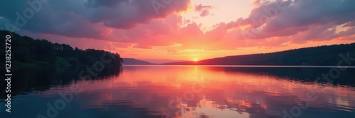 Calm waters and majestic sky at sunset on Phoenix lake in Dortmund, tranquil, serene, scenery