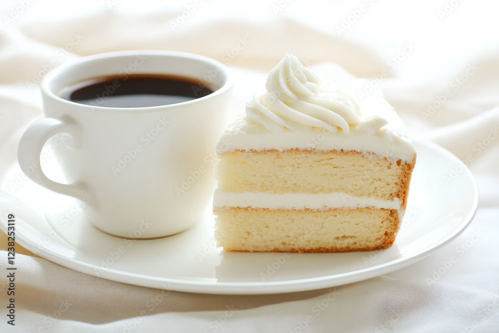 A cup of coffee with a slice of red velvet cake.
