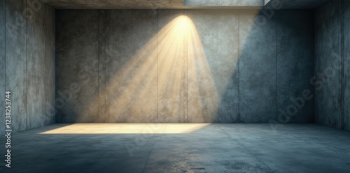 Cold and harsh light shining on a blank, empty, and featureless concrete floor, dull, cold, blank