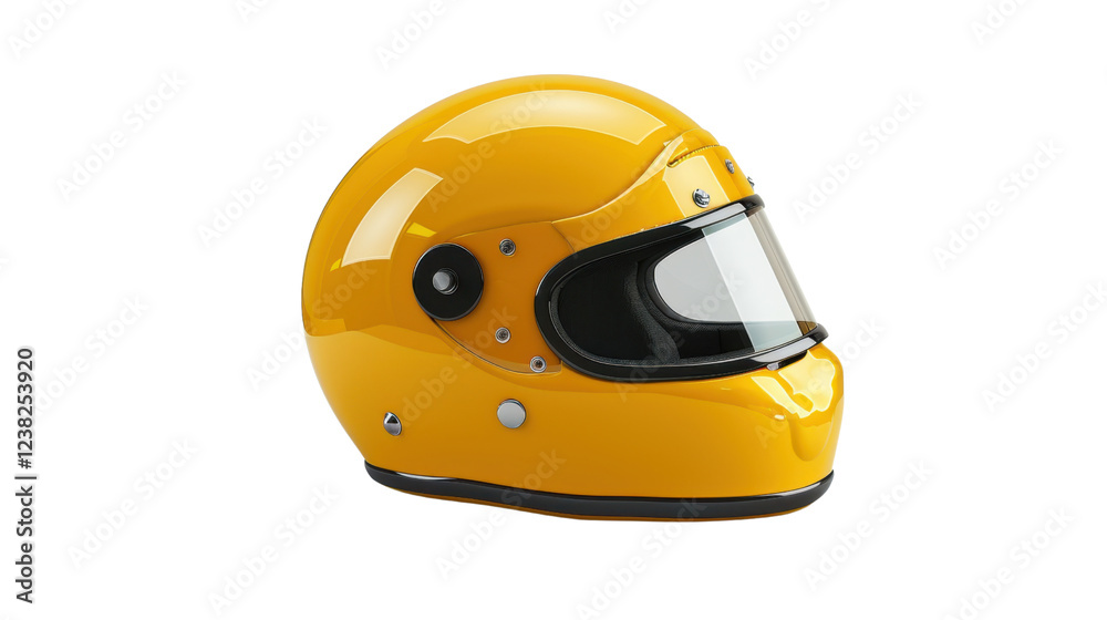 Fototapeta premium Yellow racing helmet isolated on transparent background