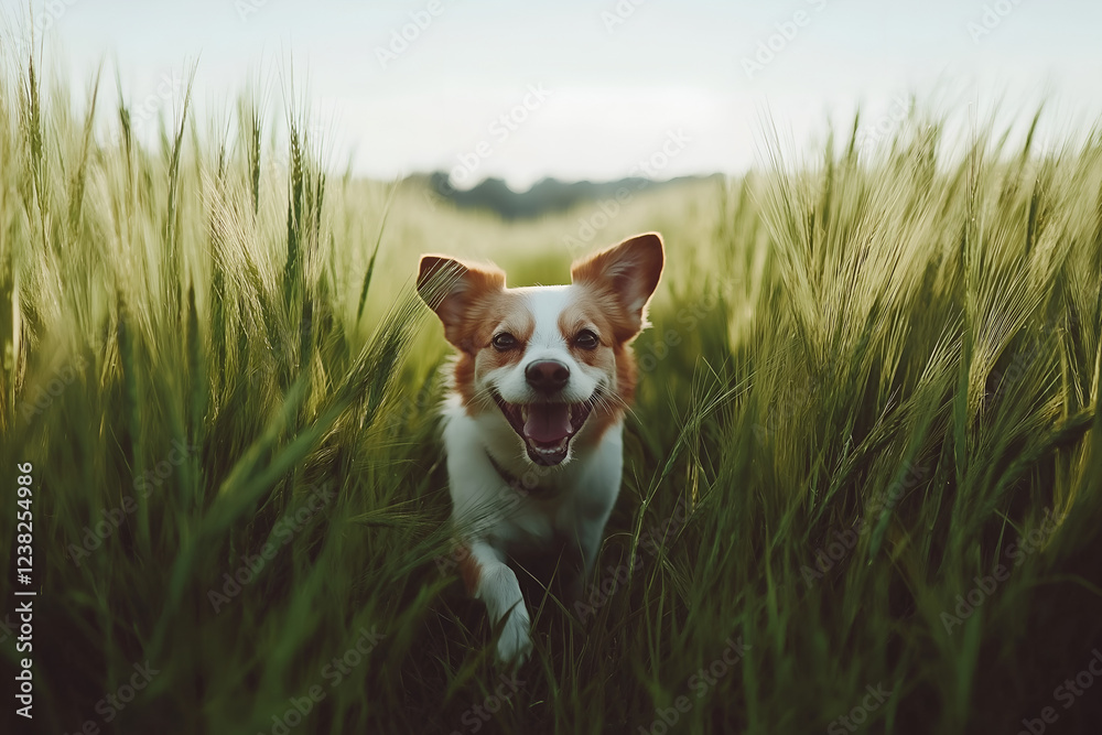 A dog running through a field of tall grass. A dog running through a field of tall grass.