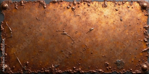 Copper metal with scratches and corrosion from natural forces, rust, elemental
