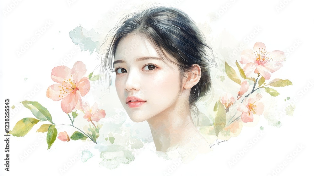 Woman with flowers in her hair, a portrait of beauty and nature Woman with flowers in her hair, a portrait of beauty and nature