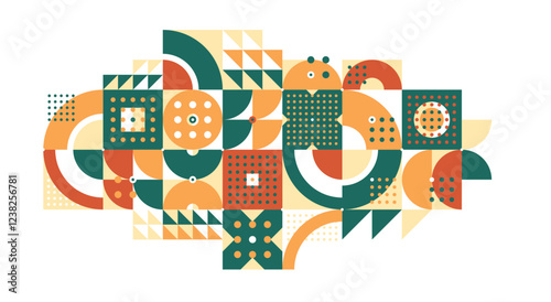 Abstract geometric background, modular tiling ceramic colored ethnic motif graphic design composition, native American Aztec ornament art.