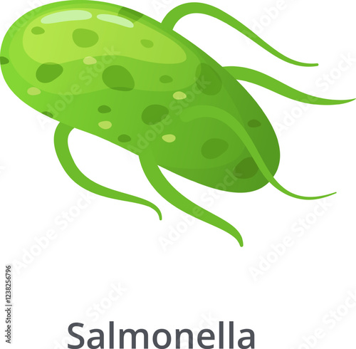 Salmonella bacteria, a common cause of food poisoning, is depicted moving with its flagella, highlighting its motility and potential to spread infection