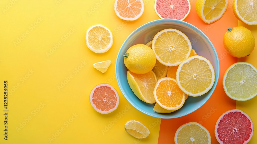 Citrus slices on a vibrant yellow background
