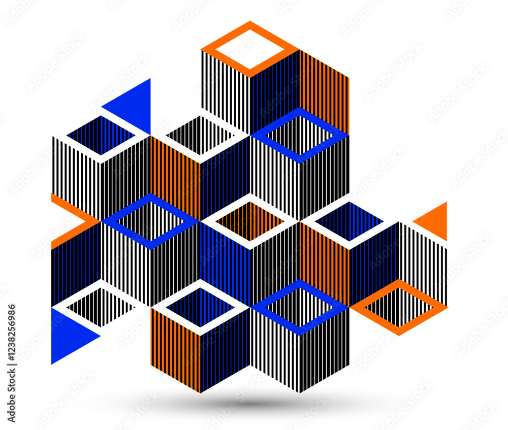 Fototapeta premium 3D isometric cubic design vector geometric abstract background, modern city abstraction theme, construction buildings and blocks look like shapes, polygonal style.