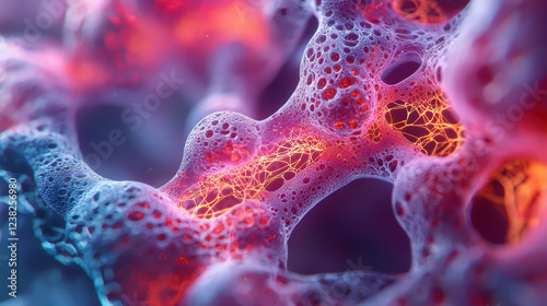 Microscopic view of 3D-printed heart cells and gold nanowires in a laboratory setting photo