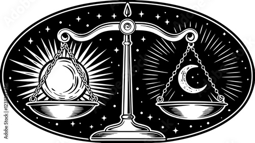 Vector illustration of balance symbolizing day and night with sun and moon for spring equinox