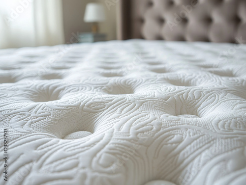 Luxurious close-up of memory foam mattress showcasing its softness and intricate design