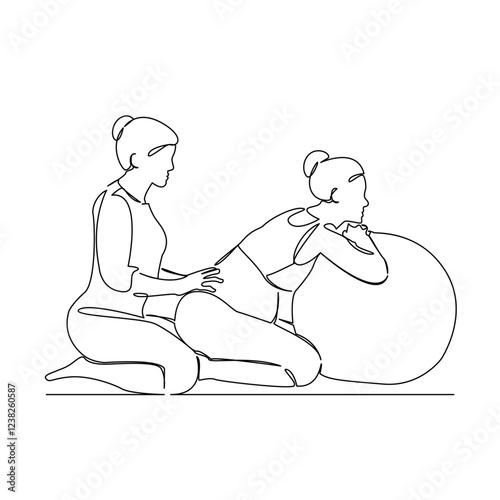 One continuous single drawing line art flat doodle obstetrician, pregnant, mother, expectation, assistance in childbirth, doctor. Isolated image hand draw contour on a white background, hand drawn, no