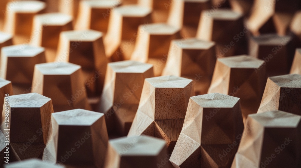 Obraz premium Geometric wooden blocks with warm lighting