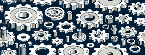 Gears and cogs seamless background, vector mechanical engineering endless wallpaper, fix and repair theme tiling pattern, elements can be used separately.