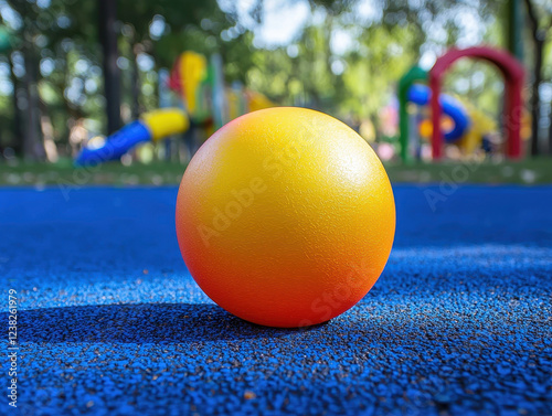 Soft rubber ball on playground surface inviting fun and play for children outdoors photo