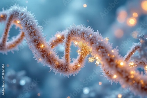 Delicate RNA extraction process frozen in time: shimmering RNA strands suspended in icy solution, golden integrity checks as fractal snowflakes, and glowing cDNA synthesis under a crystal-clear hood