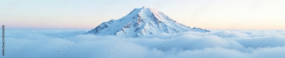 Obraz premium Dense fog swirls around snow-capped mountain peak, stillness, snowy, cloudy
