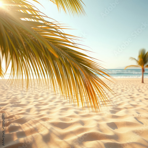 Palm fronds entwined on the beach creating a sense of movement and flow in the sunlight , sandy beach, textured surface photo