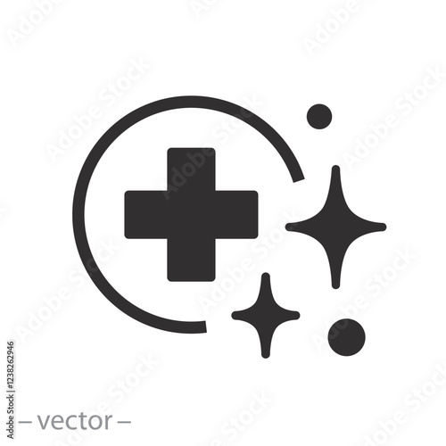 medically sterilized, sterile icon, medical cross with clean shiny surface, flat vector illustration