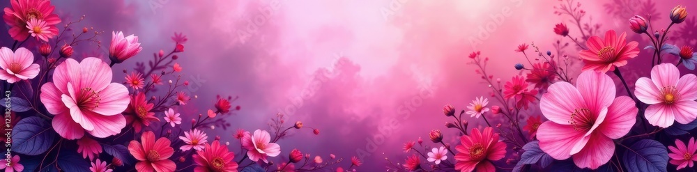 Obraz premium Distorted floral textures on a gradient background, pink, violet, noisy