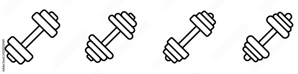 Dumbbells icon. Set of black linear icons of dumbbells for working out. Vector illustration Dumbbells icon. Set of black linear icons of dumbbells for working out. Vector illustration