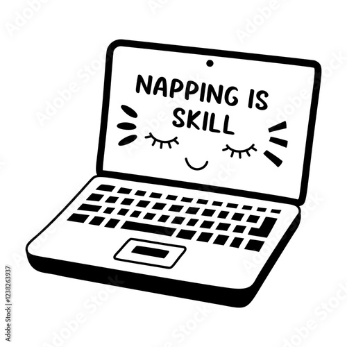 A glyph sticker of a laptop with napping skill typography 