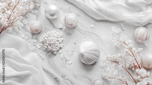 White decorative elements on a soft textured background
