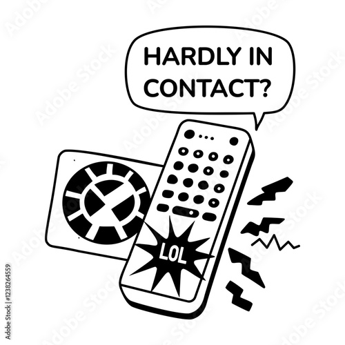 A glyph sticker of a damage remote with hardly contact typography 