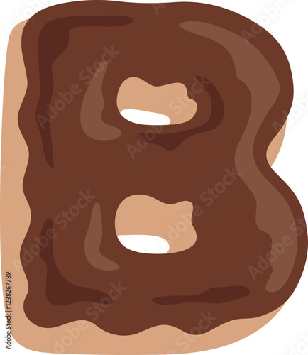 Chocolate Dipped Donut Alphabet B Dessert Vector
