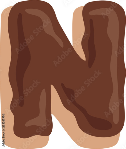 Chocolate Dipped Donut Alphabet N Dessert Vector