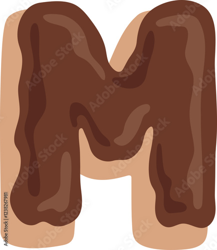 Chocolate Dipped Donut Alphabet M Dessert Vector